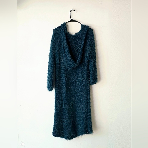 S/M Long knitted cardigan, teal knit cloak, oversized chunky full length duster - Picture 4 of 8